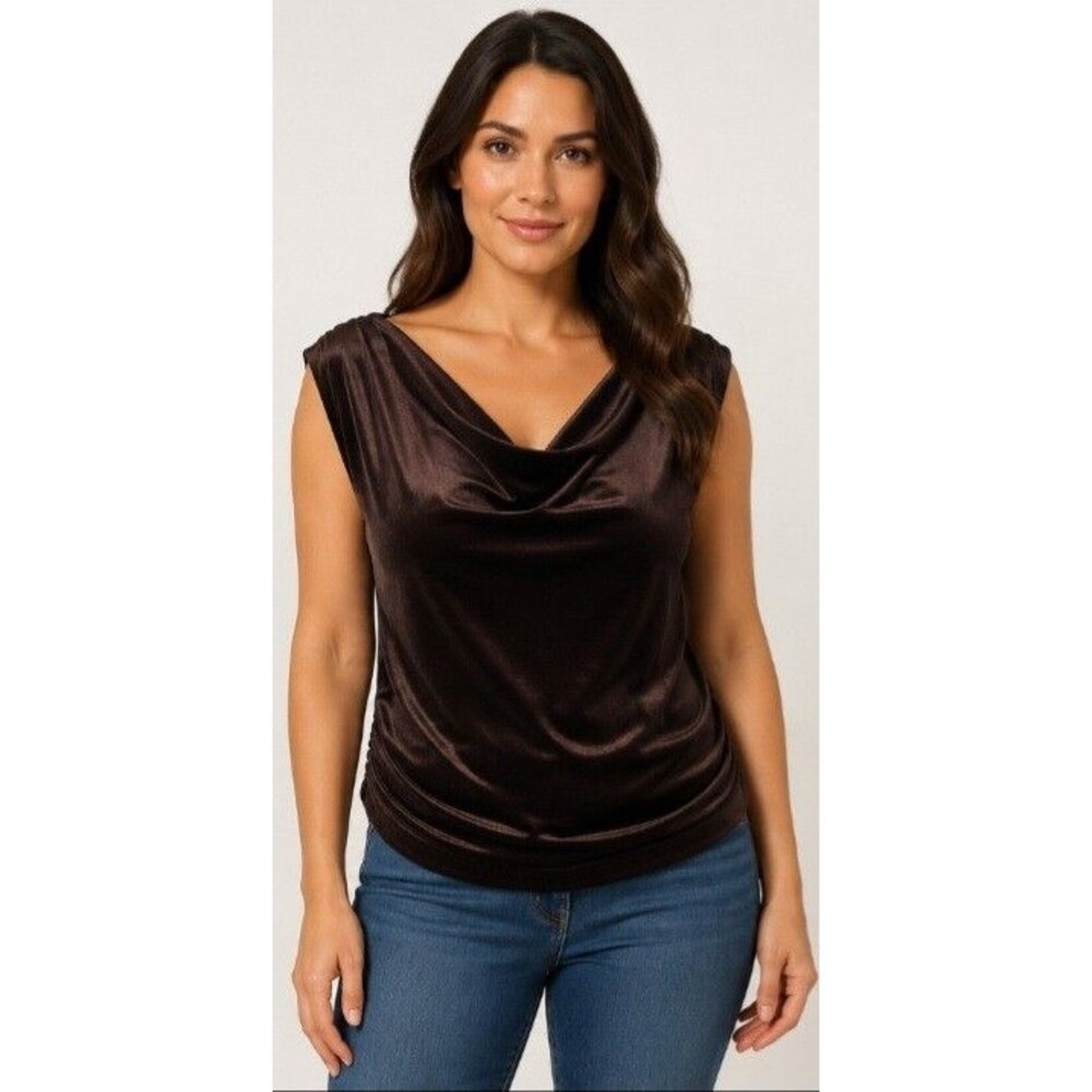 Old Navy Sz XL Velvet Ruched Blouse Thimble Berry Womens Sleeveles NWT Cowl Neck